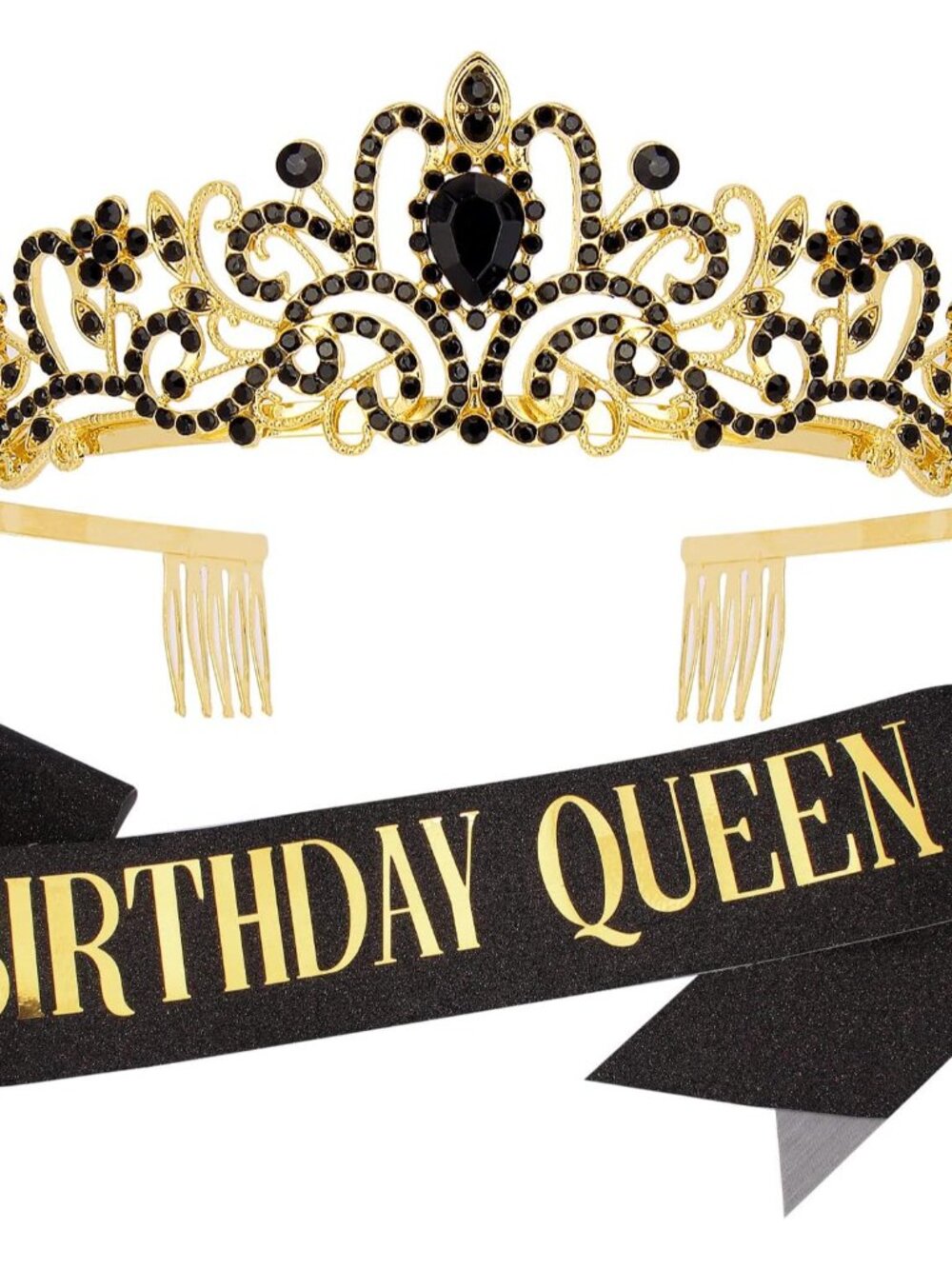 Black & Gold Party Decorations - Happy Birthday Crown Tiara Sash, Women's Party